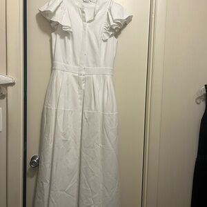 Alexander Mcqueen White Ruffle Sleeve Dress